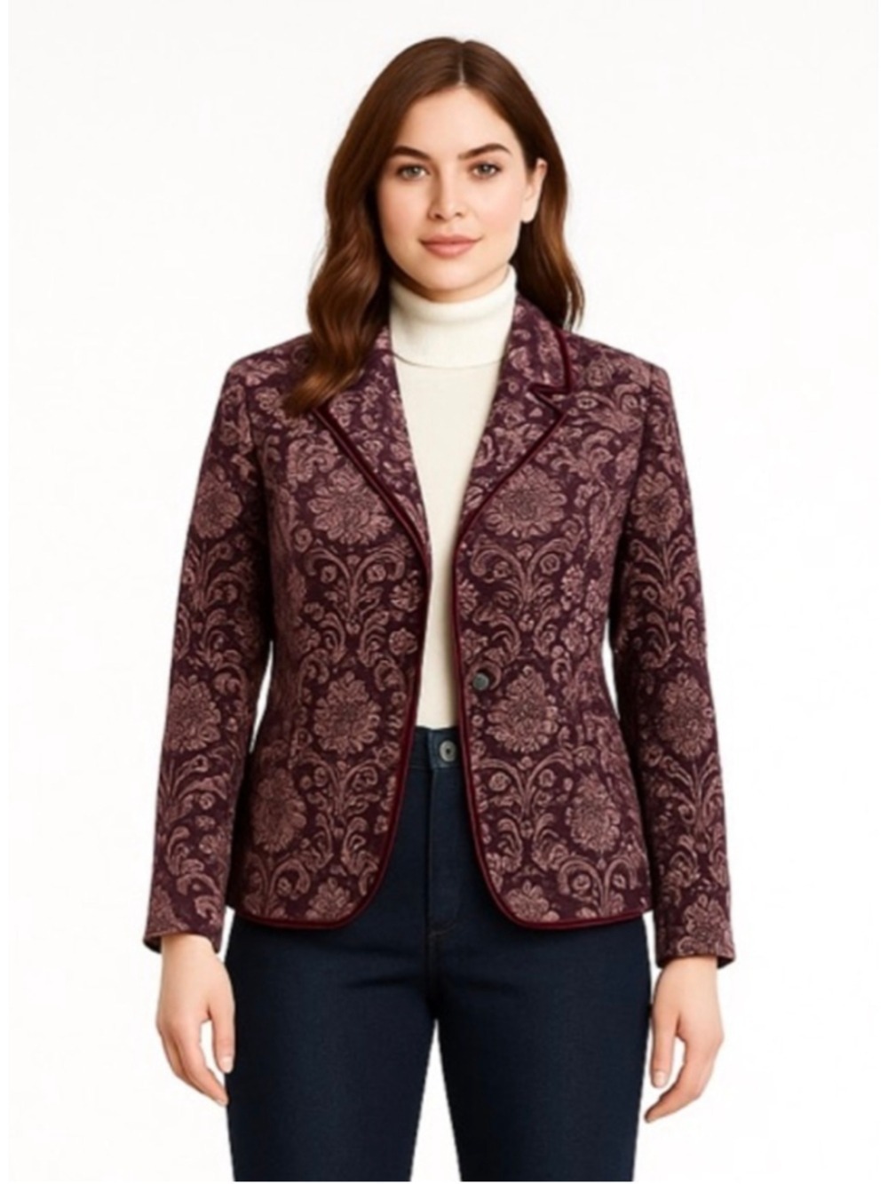 Olsen Europe Plum Purple Velvet Floral Baroque Blazer Jacket Vintage Y2K Size 12
